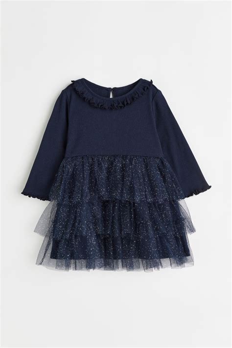 abito blu bambina di gucci con gonna tulle irregolare|Abito bambino ricamato in tulle in avorio .